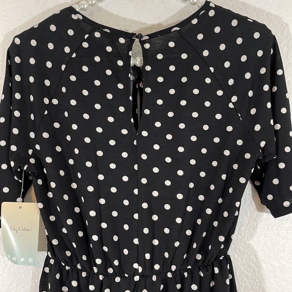 Lily White Black & White Polka Dot Top Blouse Front Knot Peplum Size Medium New - Picture 5 of 8